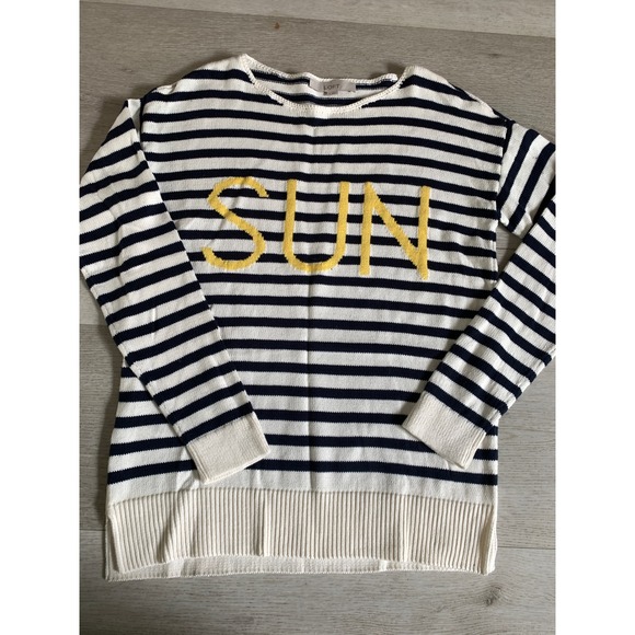 LOFT Sweaters - LOFT Womens Navy White Striped Sun‎ Graphic Cotton Knit Sweater Size S 496772